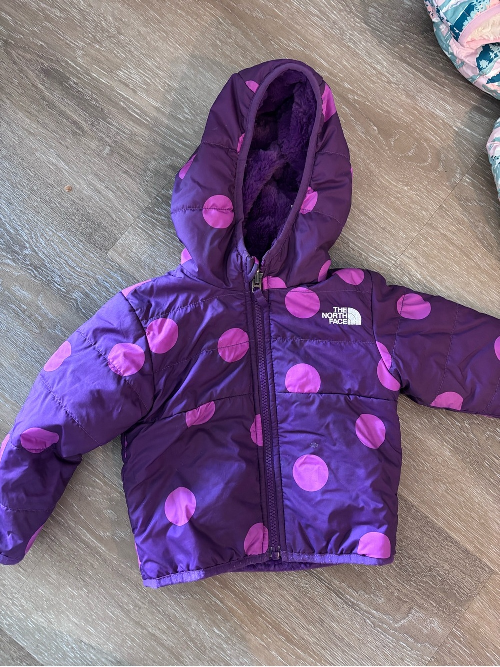 The North Face Purple Jacket with Pink Polka Dots